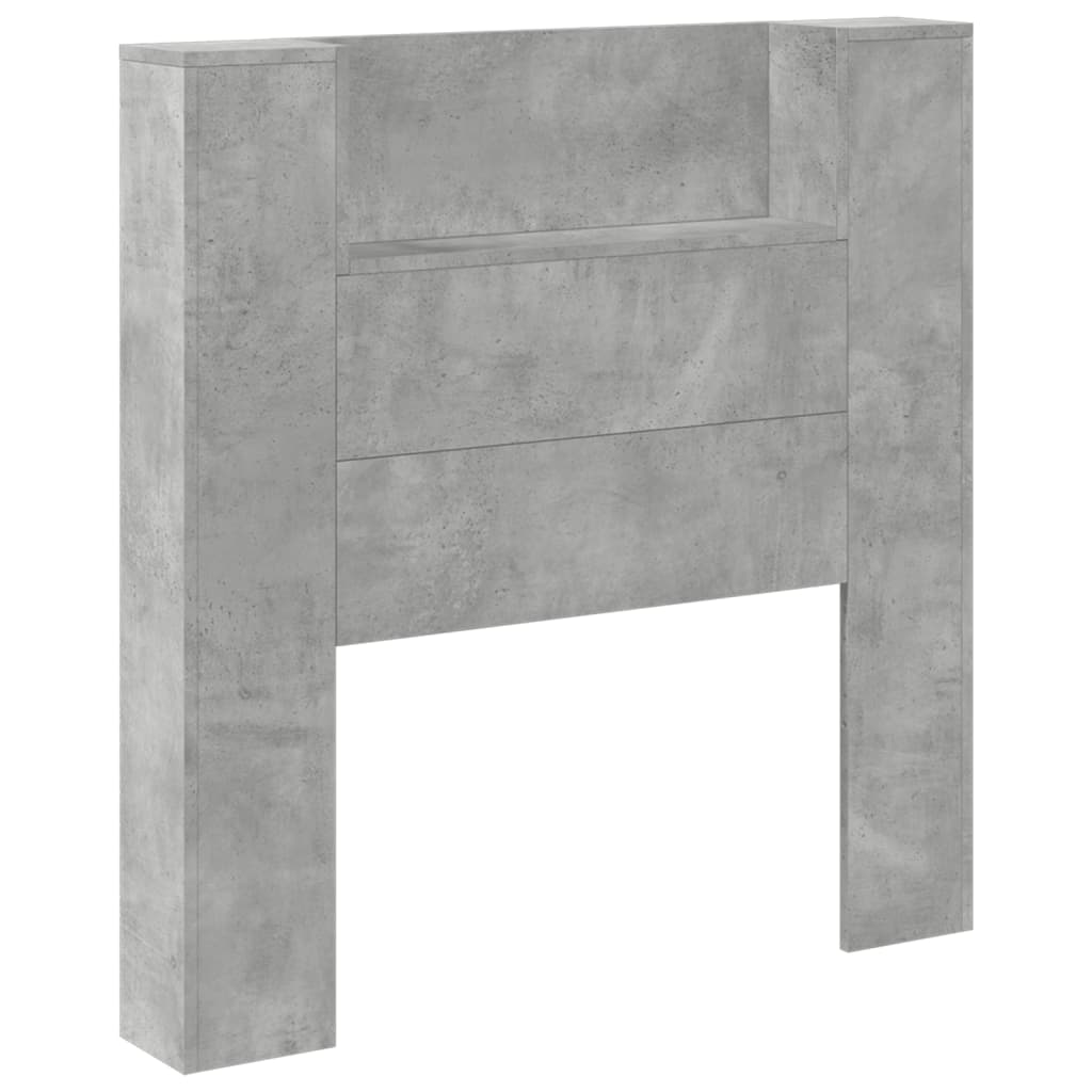 vidaXL Tăblie de pat cu dulap și LED, gri beton, 100x16,5x103,5 cm