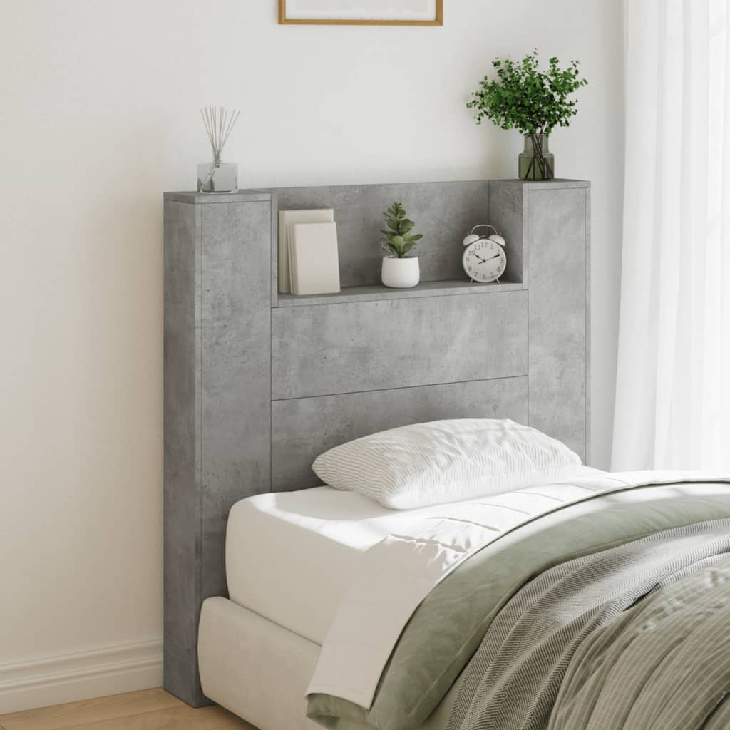 vidaXL Tăblie de pat cu dulap și LED, gri beton, 100x16,5x103,5 cm