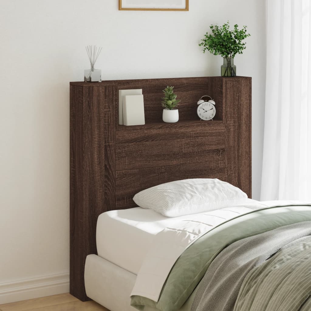 vidaXL Tăblie de pat cu dulap și LED, stejar maro, 100x16,5x103,5 cm