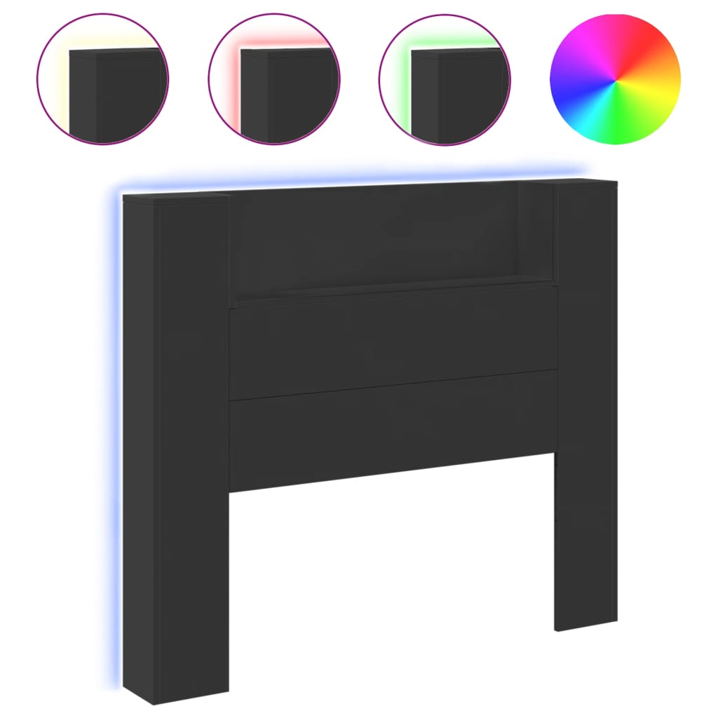 vidaXL Čelo postele s úložným prostorem a LED černé 120x16,5x103,5 cm