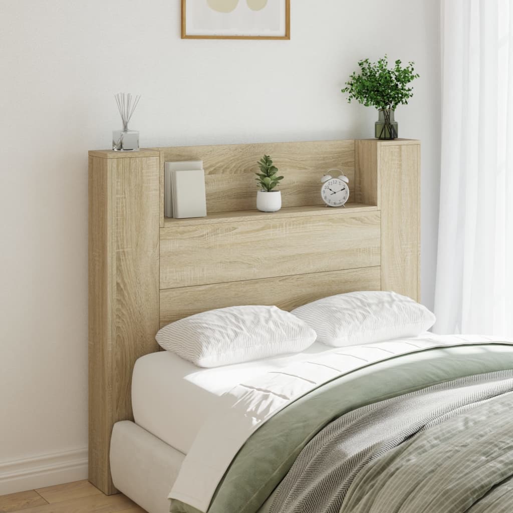 vidaXL Tăblie de pat cu dulap și LED, stejar sonoma, 120x16,5x103,5 cm