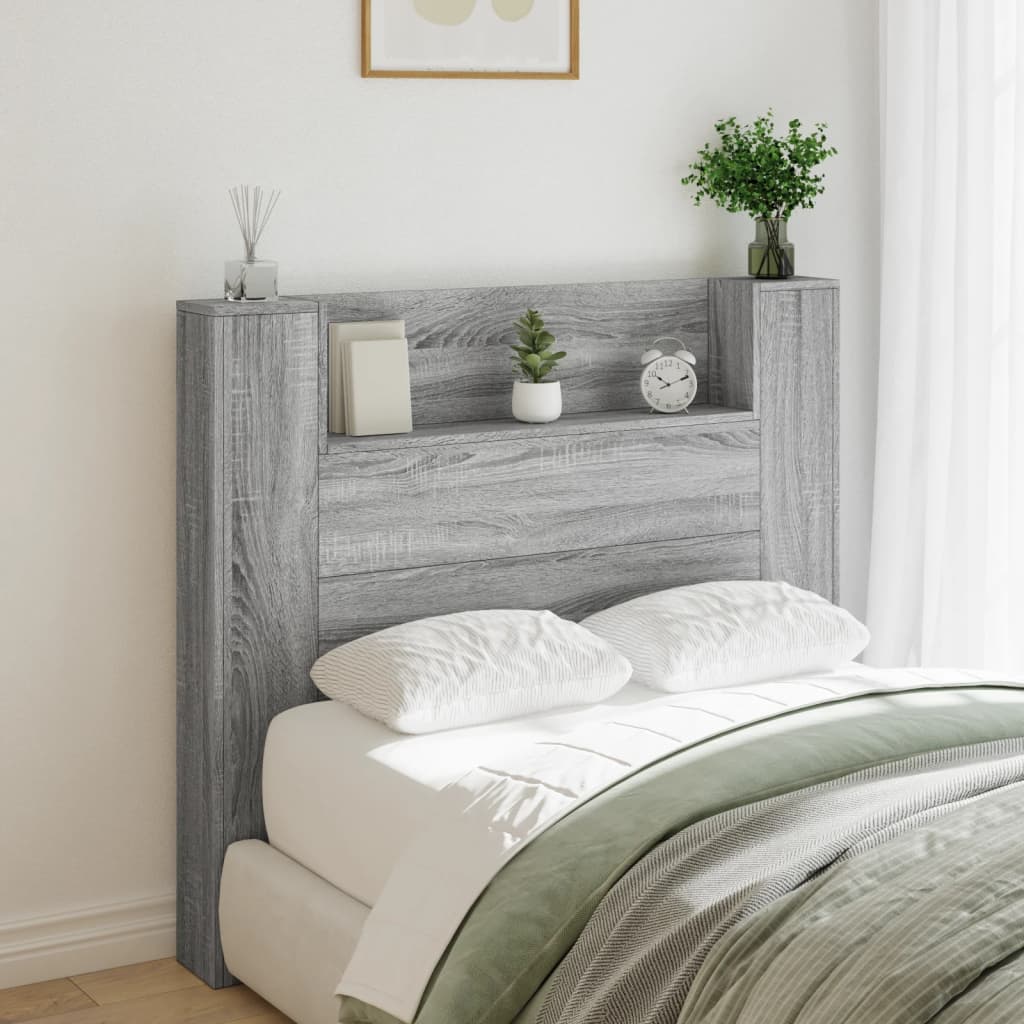 vidaXL Tăblie de pat cu dulap și LED, gri sonoma, 120x16,5x103,5 cm