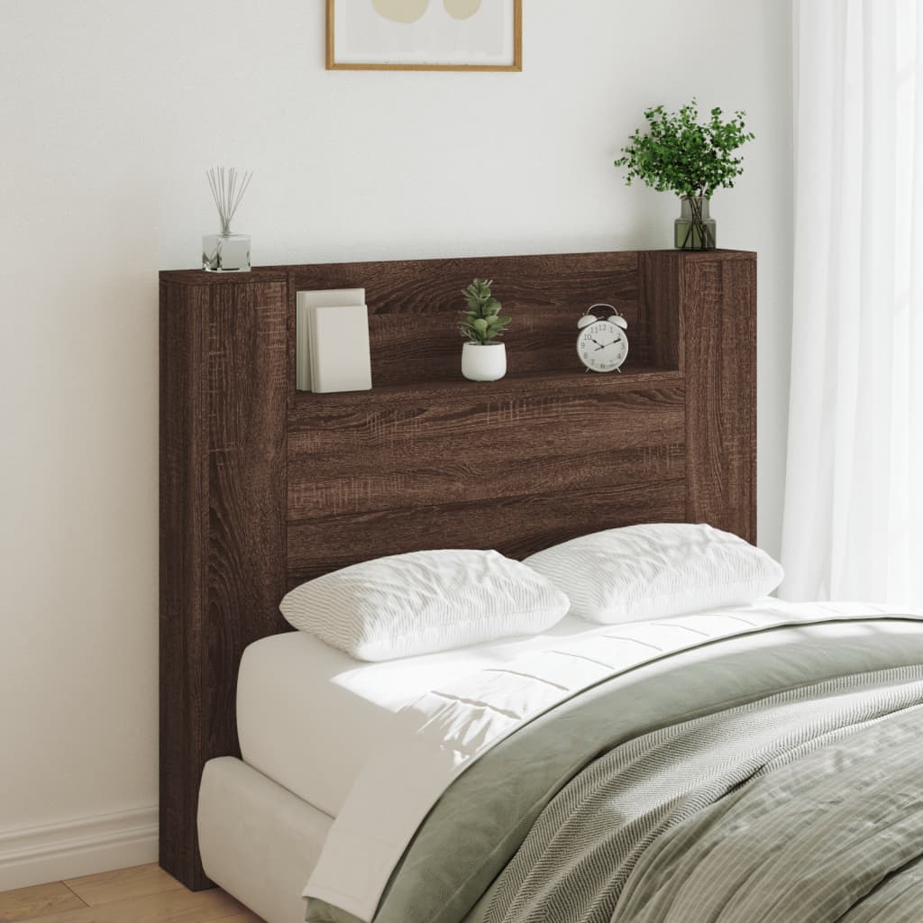 vidaXL Tăblie de pat cu dulap și LED, stejar maro, 120x16,5x103,5 cm
