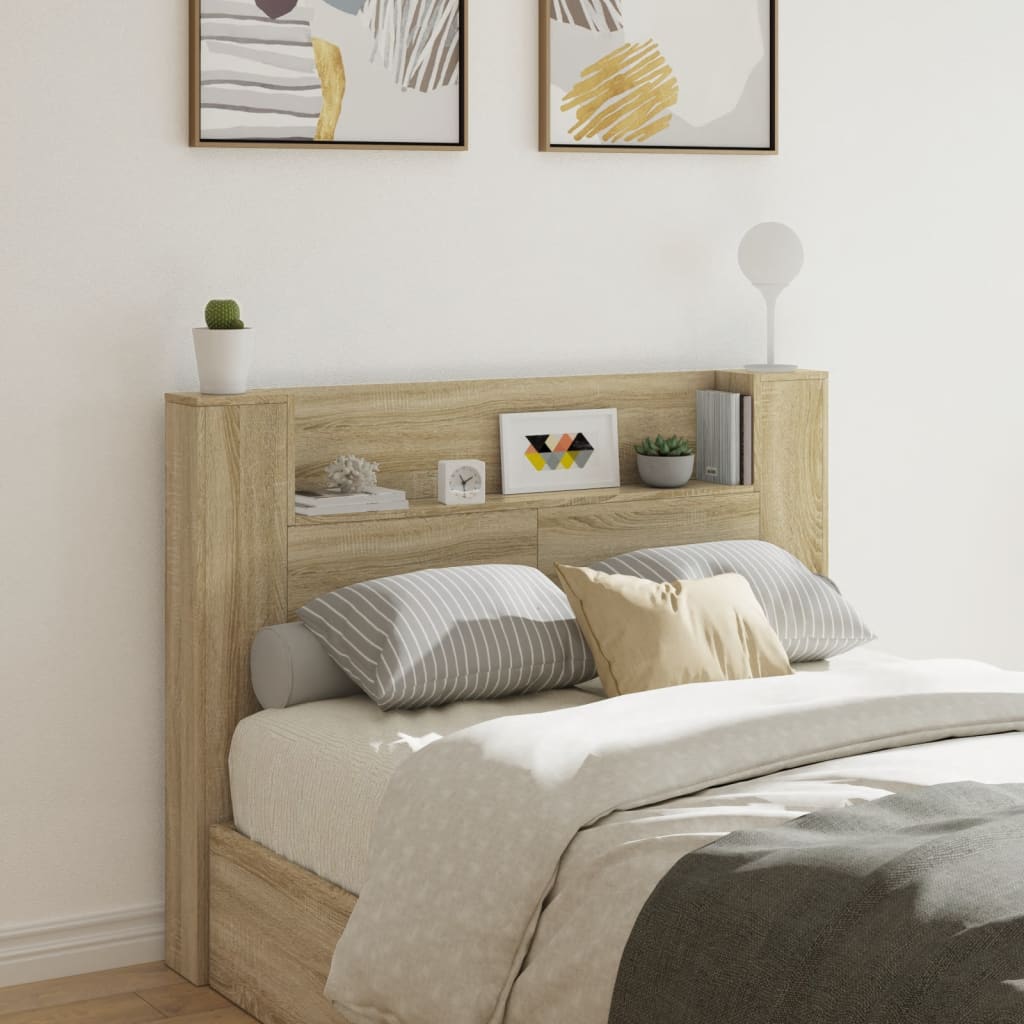 vidaXL Tăblie de pat cu dulap și LED, stejar sonoma, 140x16,5x103,5 cm