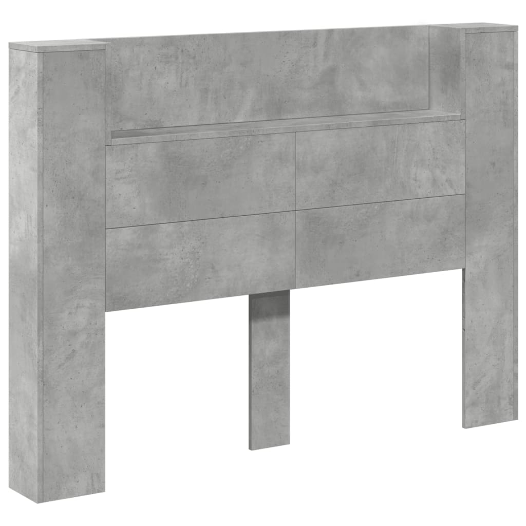 vidaXL Tăblie de pat cu dulap și LED, gri beton, 140x16,5x103,5 cm