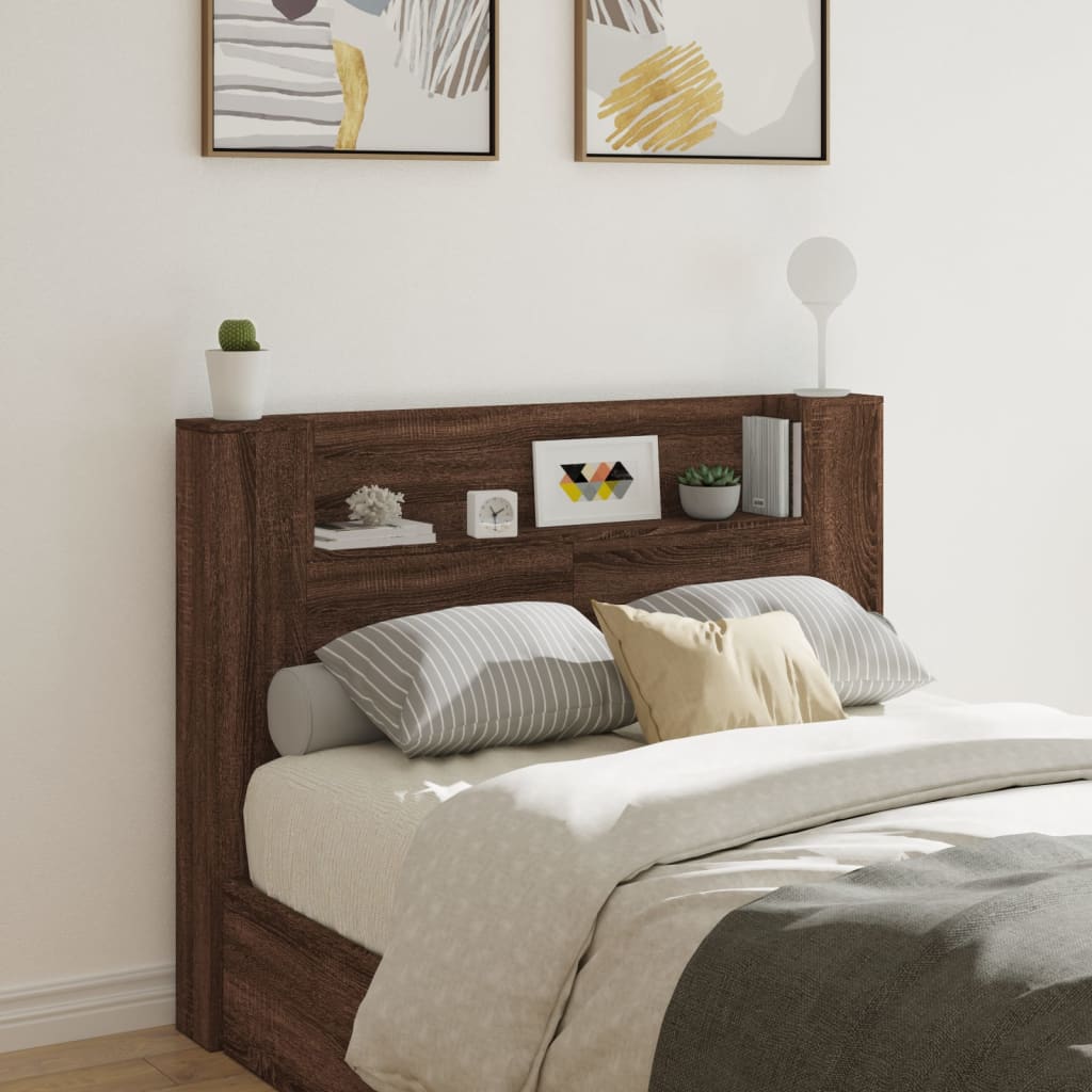 vidaXL Tăblie de pat cu dulap și LED, stejar maro, 140x16,5x103,5 cm