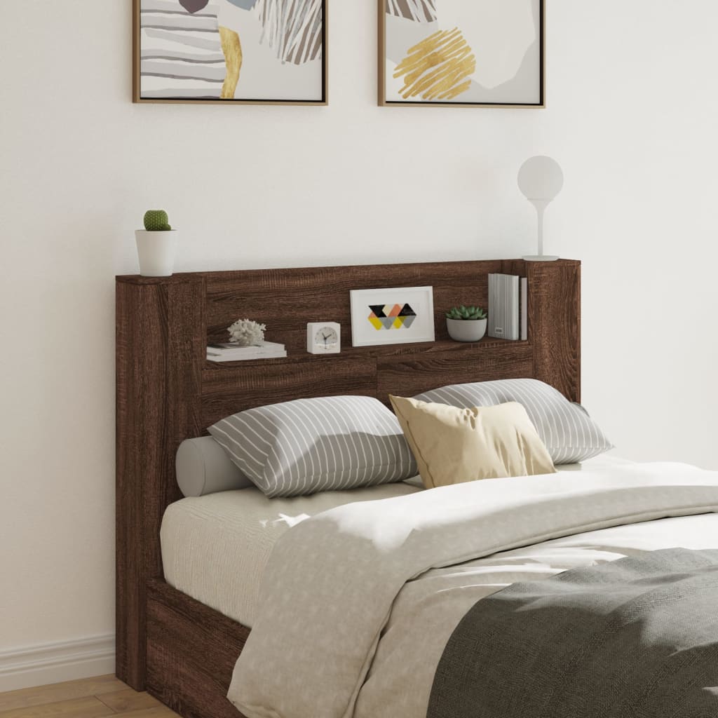 vidaXL Sängynpäätykaappi LED-valoilla ruskea tammi 140x16,5x103,5 cm