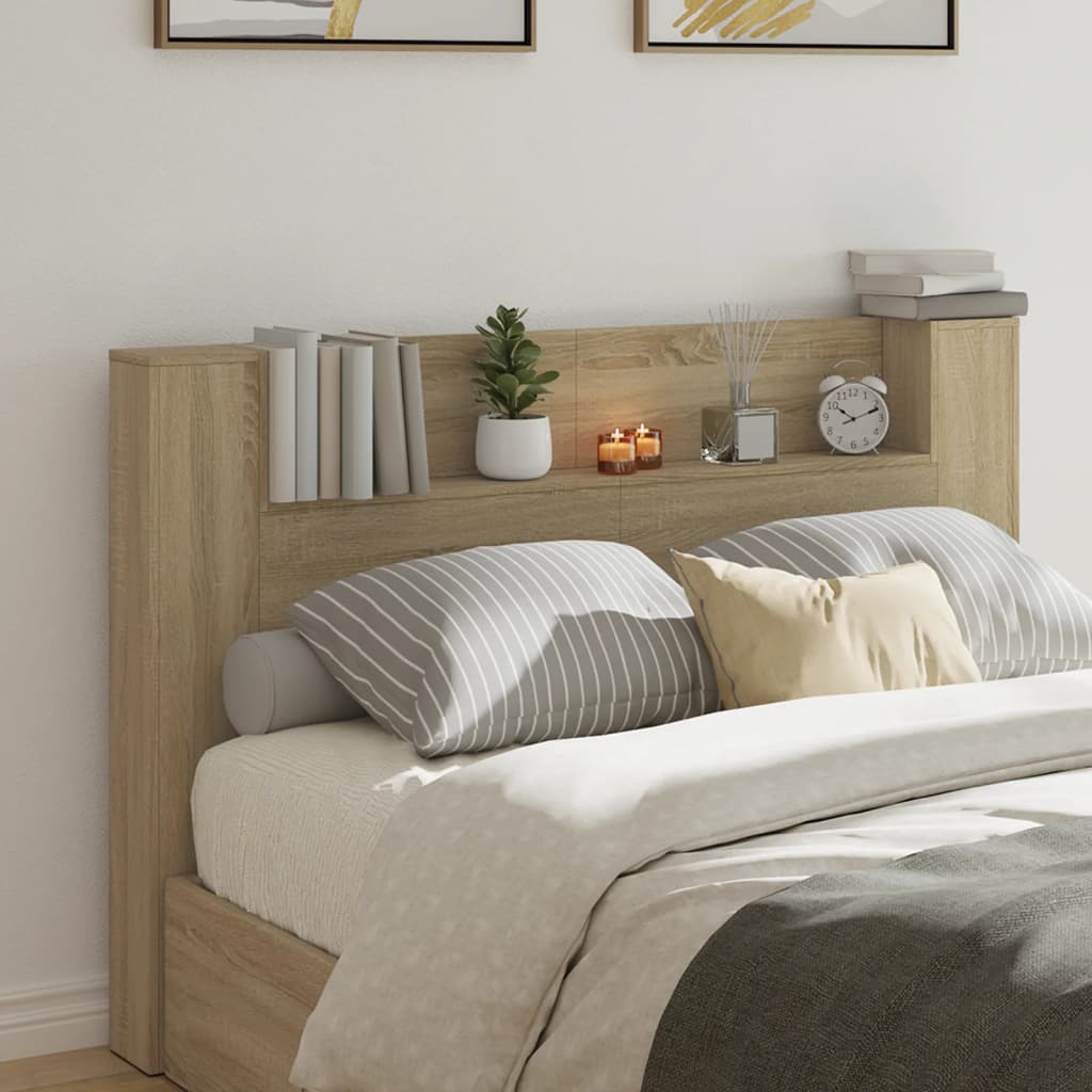 vidaXL Tăblie de pat cu dulap și LED, stejar sonoma, 160x16,5x103,5 cm