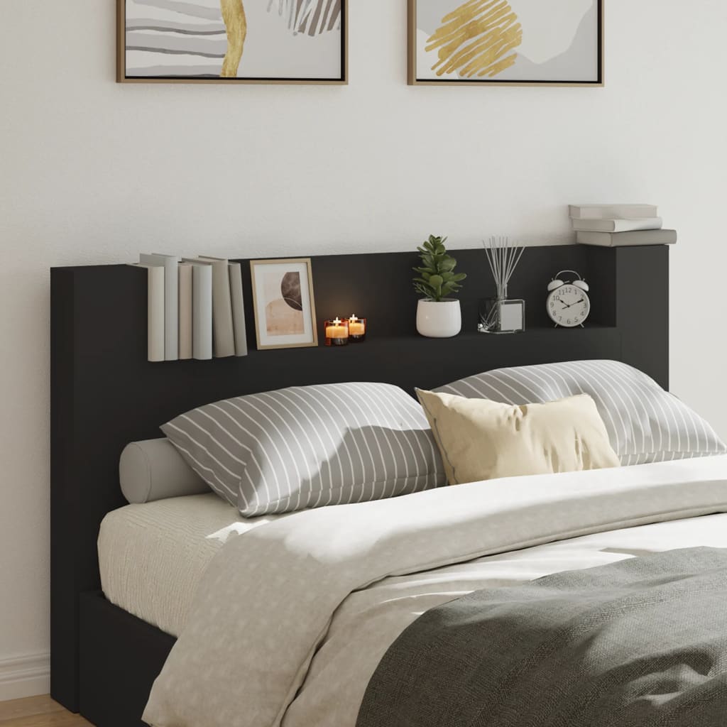 Čelo postele s úložným prostorem a LED černé 180x16,5x103,5 cm