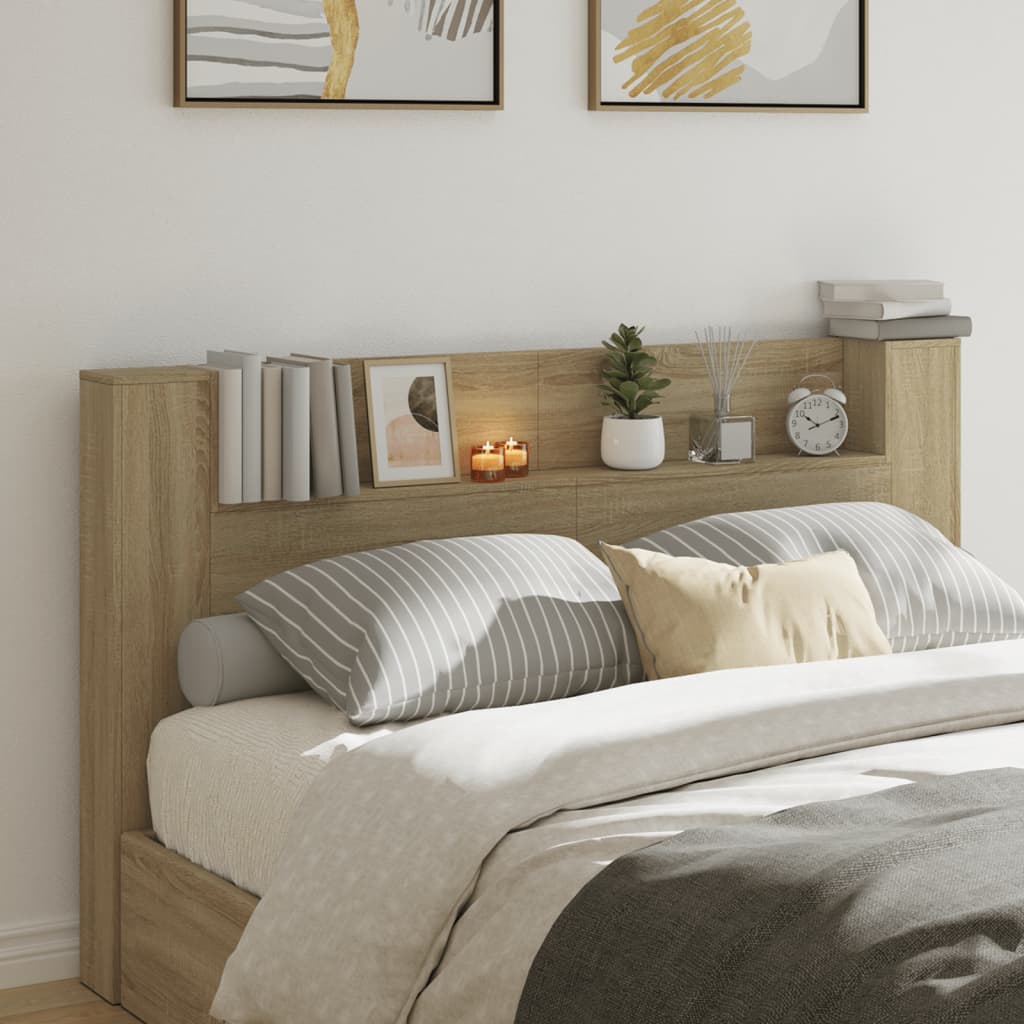 vidaXL Tăblie de pat cu dulap și LED, stejar sonoma, 180x16,5x103,5 cm