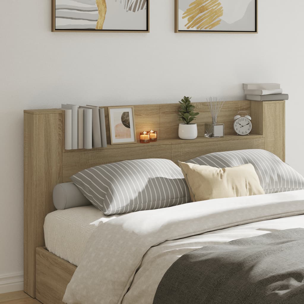 vidaXL Sängynpäätykaappi LED-valoilla Sonoma-tammi 180x16,5x103,5 cm