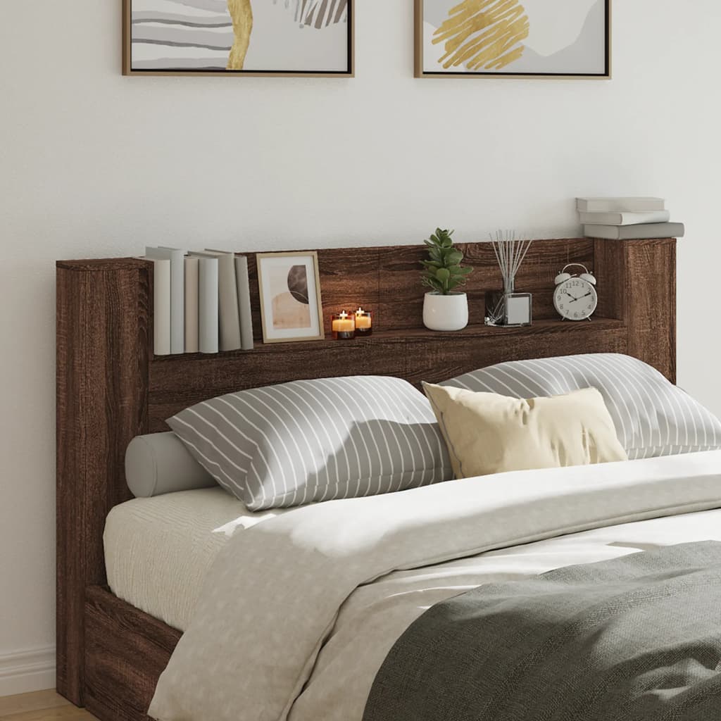 vidaXL Tăblie de pat cu dulap și LED, stejar maro, 180x16,5x103,5 cm