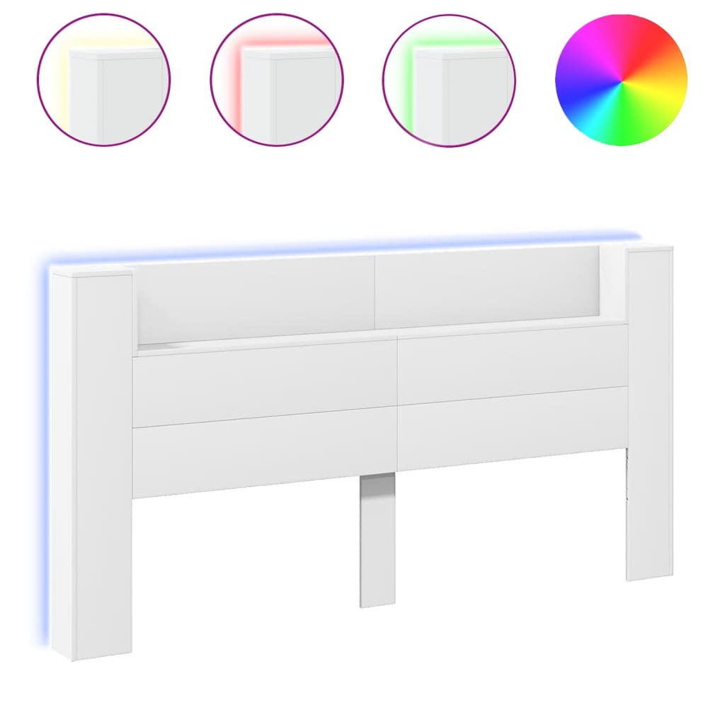 vidaXL Čelo postele s úložným prostorem a LED bílé 200x16,5x103,5 cm