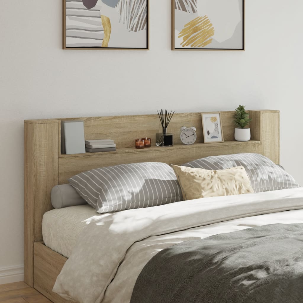 vidaXL Tăblie de pat cu dulap și LED, stejar sonoma, 200x16,5x103,5 cm