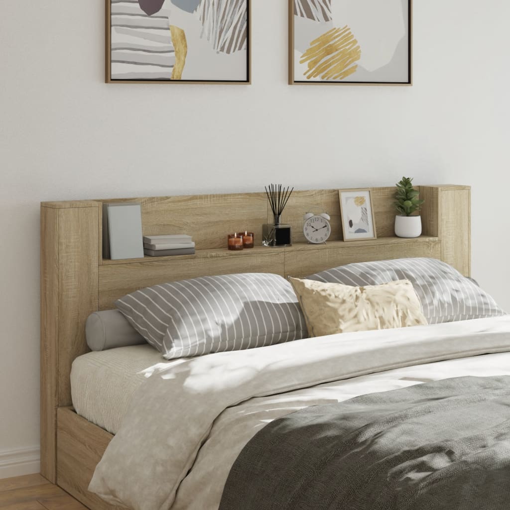 vidaXL Sängynpäätykaappi LED-valoilla Sonoma-tammi 200x16,5x103,5 cm