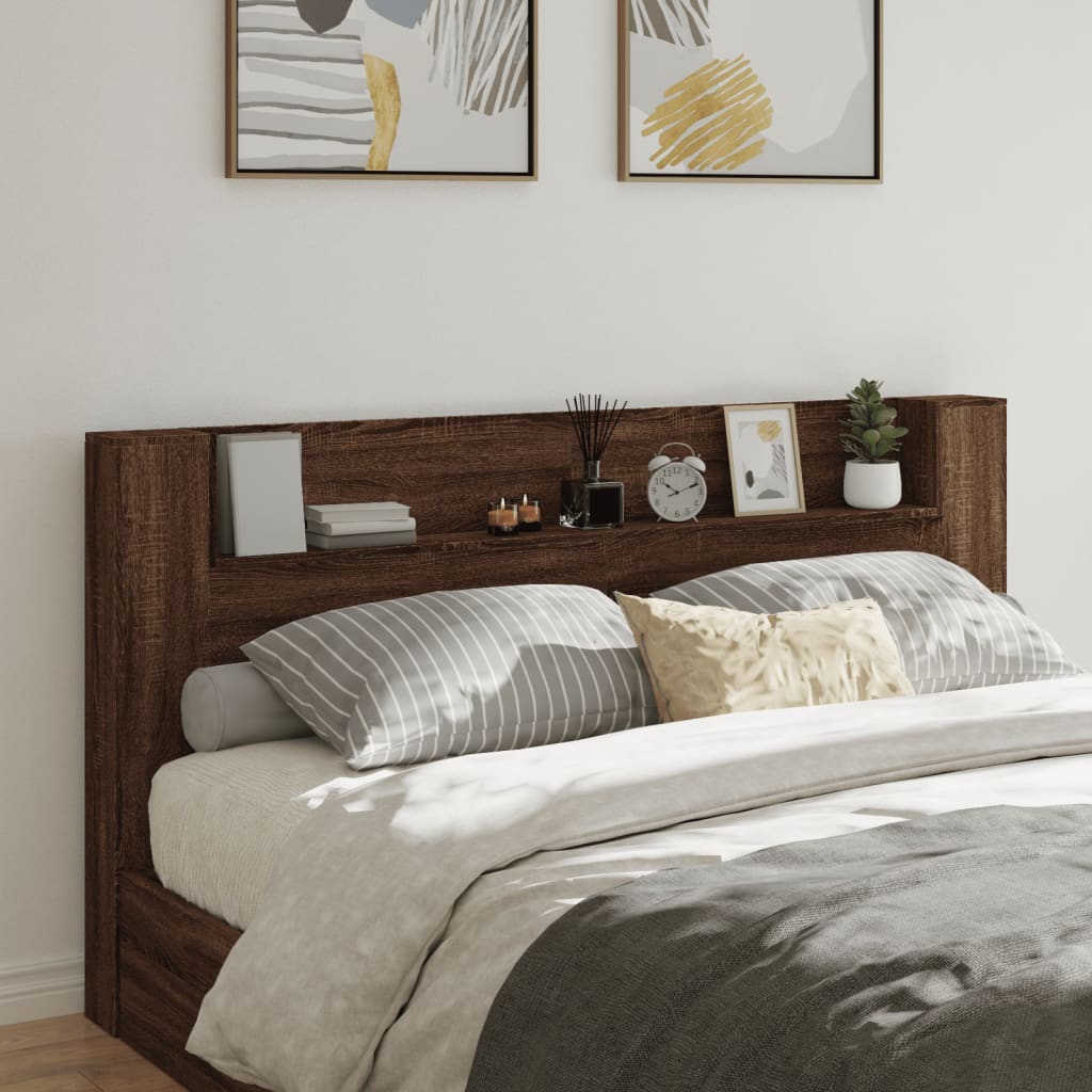 vidaXL Tăblie de pat cu dulap și LED, stejar maro, 200x16,5x103,5 cm