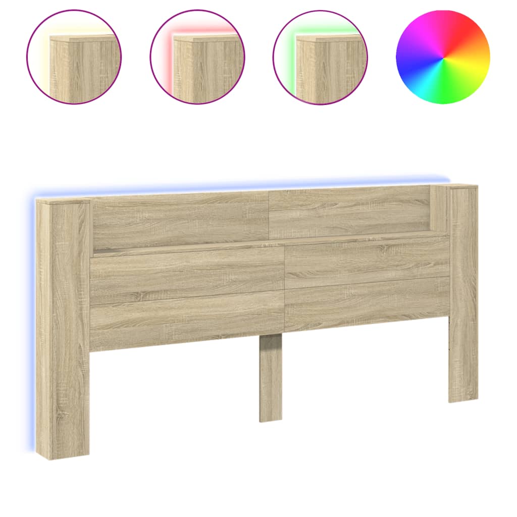 vidaXL Čelo postele úložný prostor a LED dub sonoma 220x16,5x103,5 cm