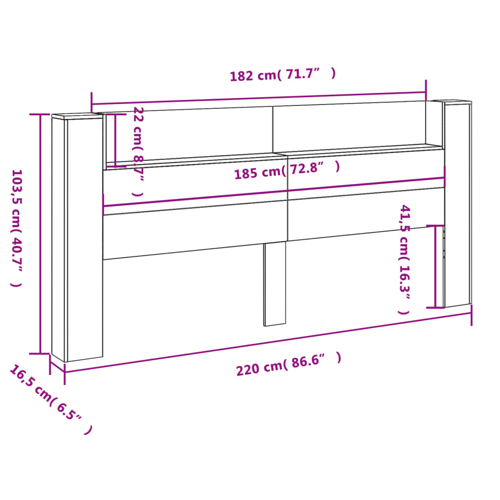 Čelo postele úložný prostor a LED hnědý dub 220x16,5x103,5 cm - obrázek 14
