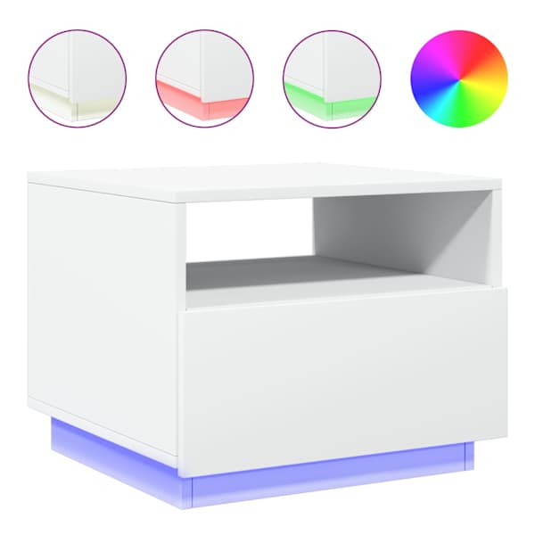 vidaXL LED-tuledega kohvilaud, valge, 50x49x40 cm