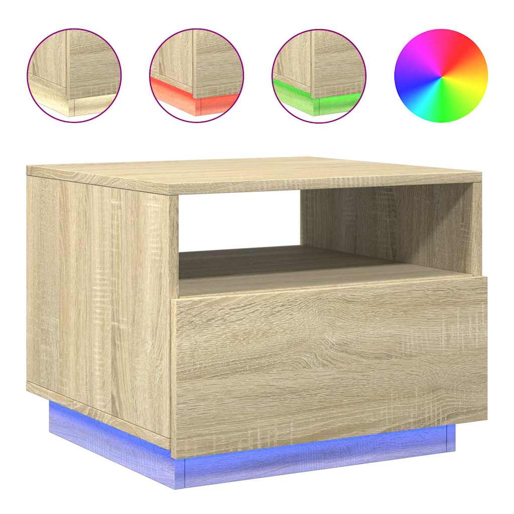 Thumbnail - vidaXL Couchtisch mit LED-Leuchten Sonoma-Eiche 50x49x40 cm