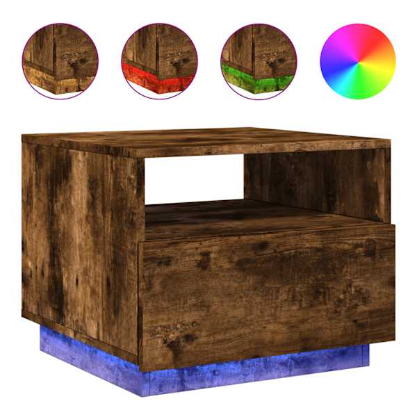 vidaXL kohvilaud LED-tuledega, suitsutatud tamm, 50 x 49 x 40 cm