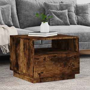 Klubska mizica z LED lučkami dimljeni hrast 50x49x40 cm