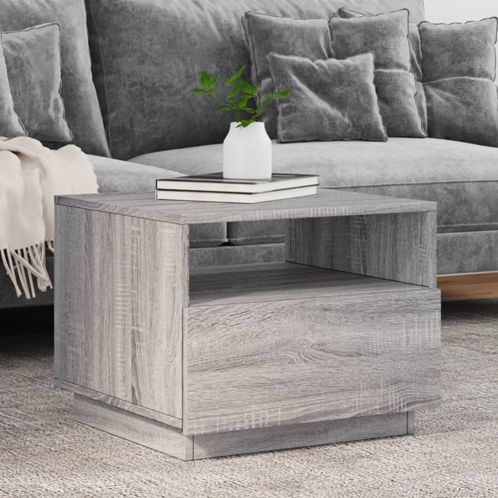 vidaXL sofabord med LED-lys 50x49x40 cm grå sonoma-eg