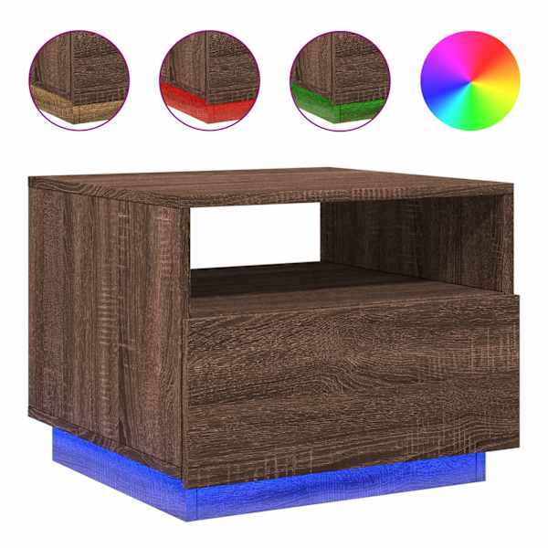 vidaXL kohvilaud LED-tuledega, pruun tamm, 50 x 49 x 40 cm