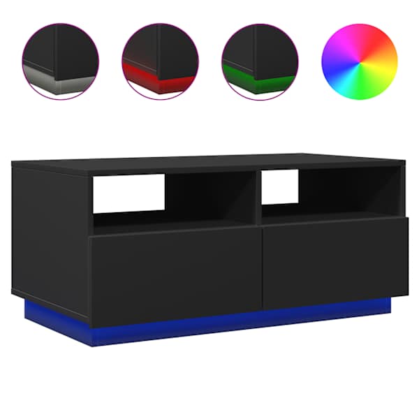 vidaXL kohvilaud LED-tuledega, must, 90x49x40 cm