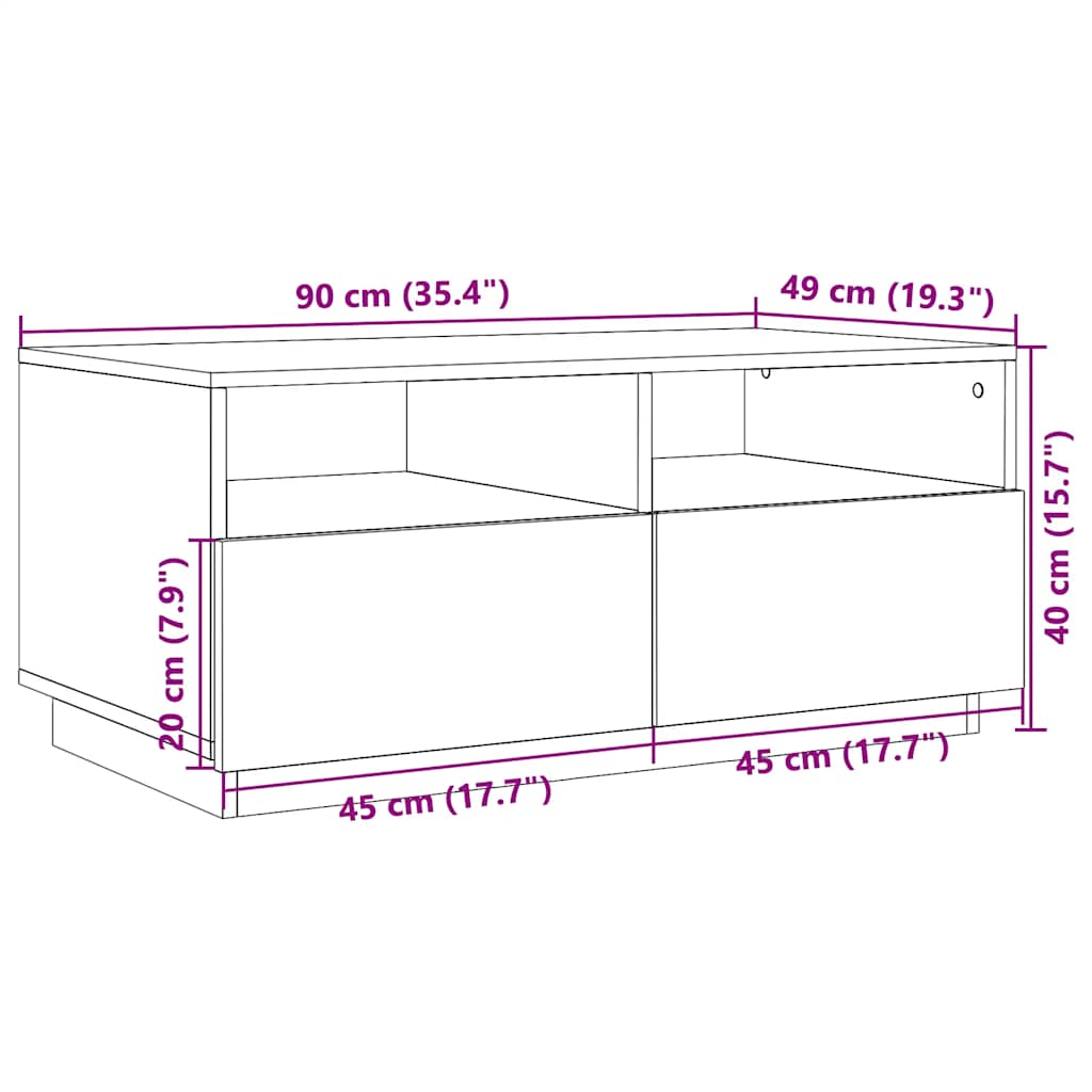 Konferenční stolek s LED osvětlením hnědý dub 90 x 49 x 40 cm - obrázek 14