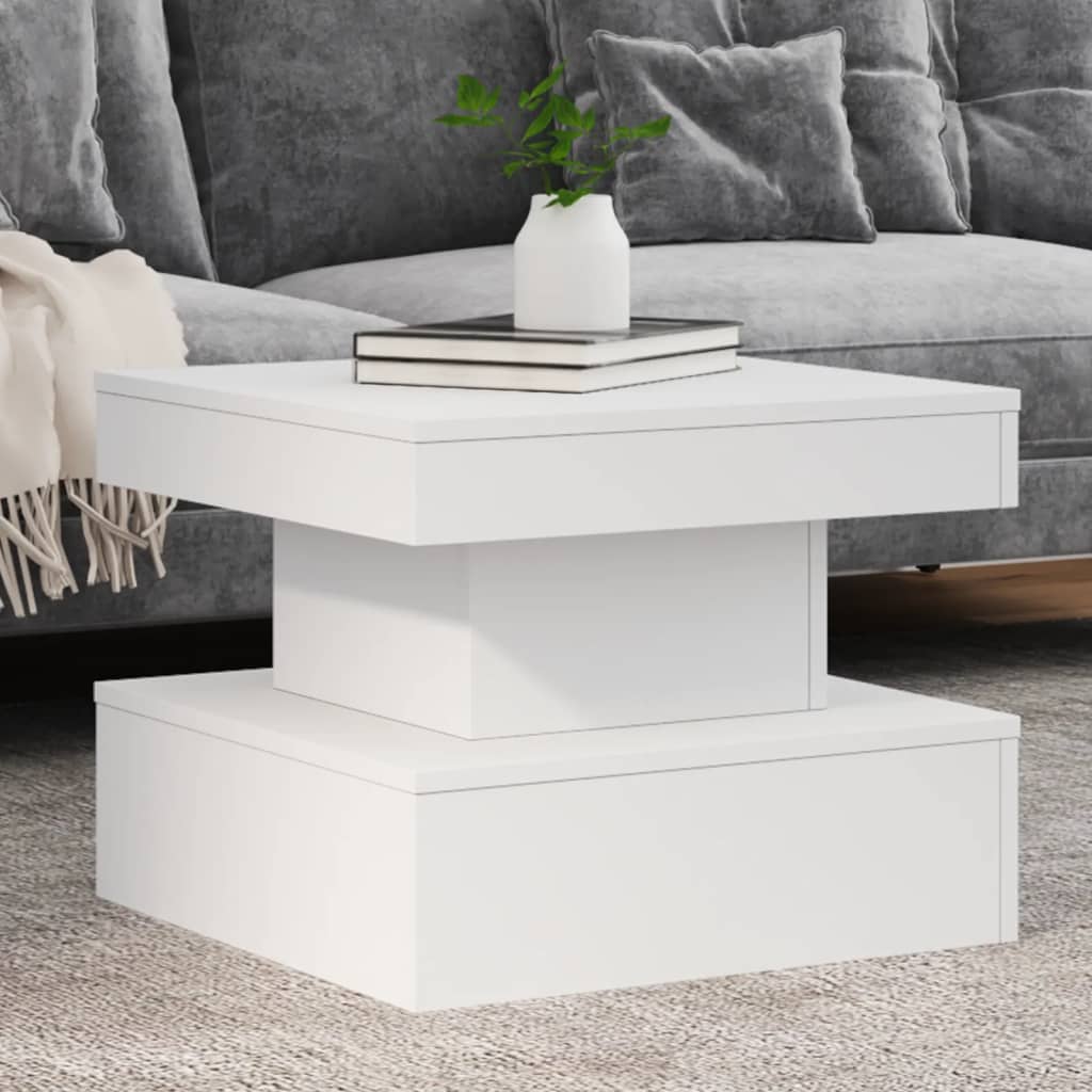 vidaXL sofabord med LED-lys 50x50x40 cm hvid