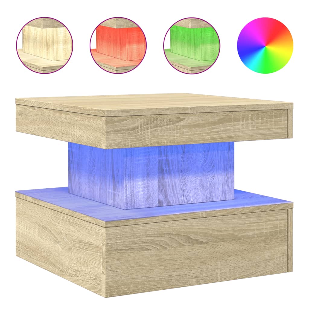 vidaXL Konferenční stolek s LED osvětlením dub sonoma 50 x 50 x 40 cm