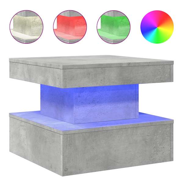 vidaXL kohvilaud LED-tuledega, betoonhall, 50 x 50 x 40 cm