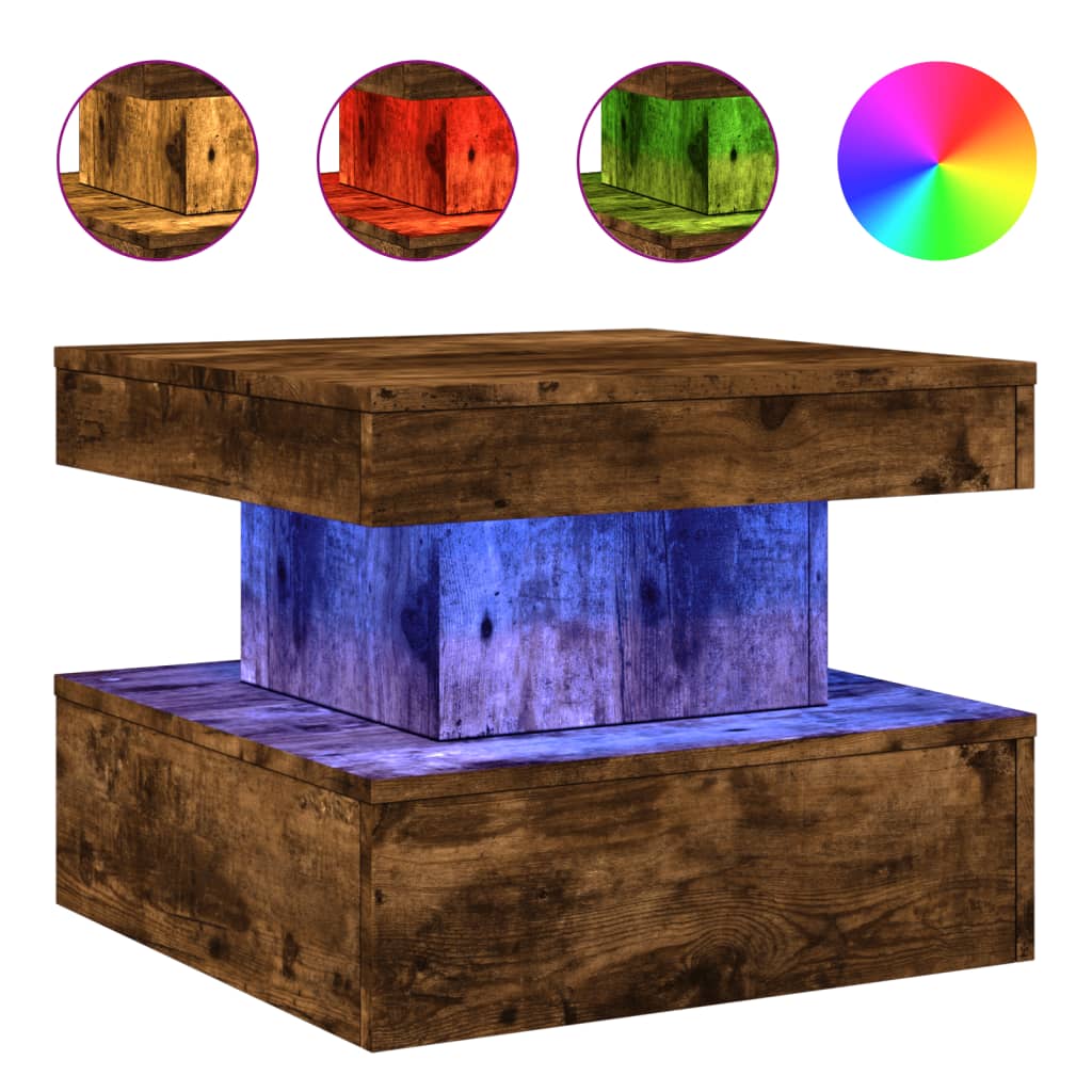 vidaXL Konferenční stolek s LED osvětlením kouřový dub 50 x 50 x 40 cm