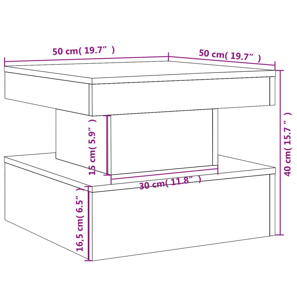 Konferenční stolek s LED osvětlením kouřový dub 50 x 50 x 40 cm - obrázek 15