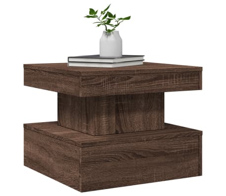 vidaXL Table basse avec lumi&egrave;res LED ch&ecirc;ne marron 50x50x40 cm