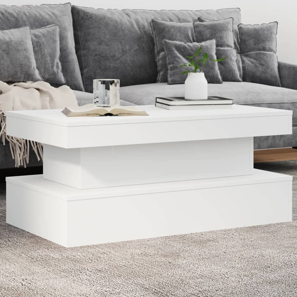 vidaXL Coffee Table with LED Lights White 90x50x40 cm