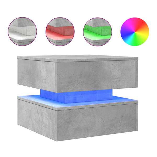 vidaXL kohvilaud LED-tuledega, betoonhall, 50 x 50 x 40 cm
