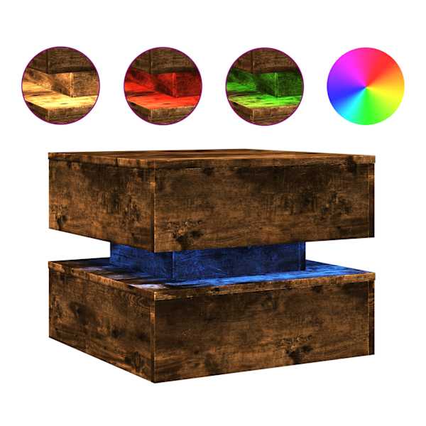 vidaXL kohvilaud LED-tuledega, suitsutatud tamm, 50x50x40 cm