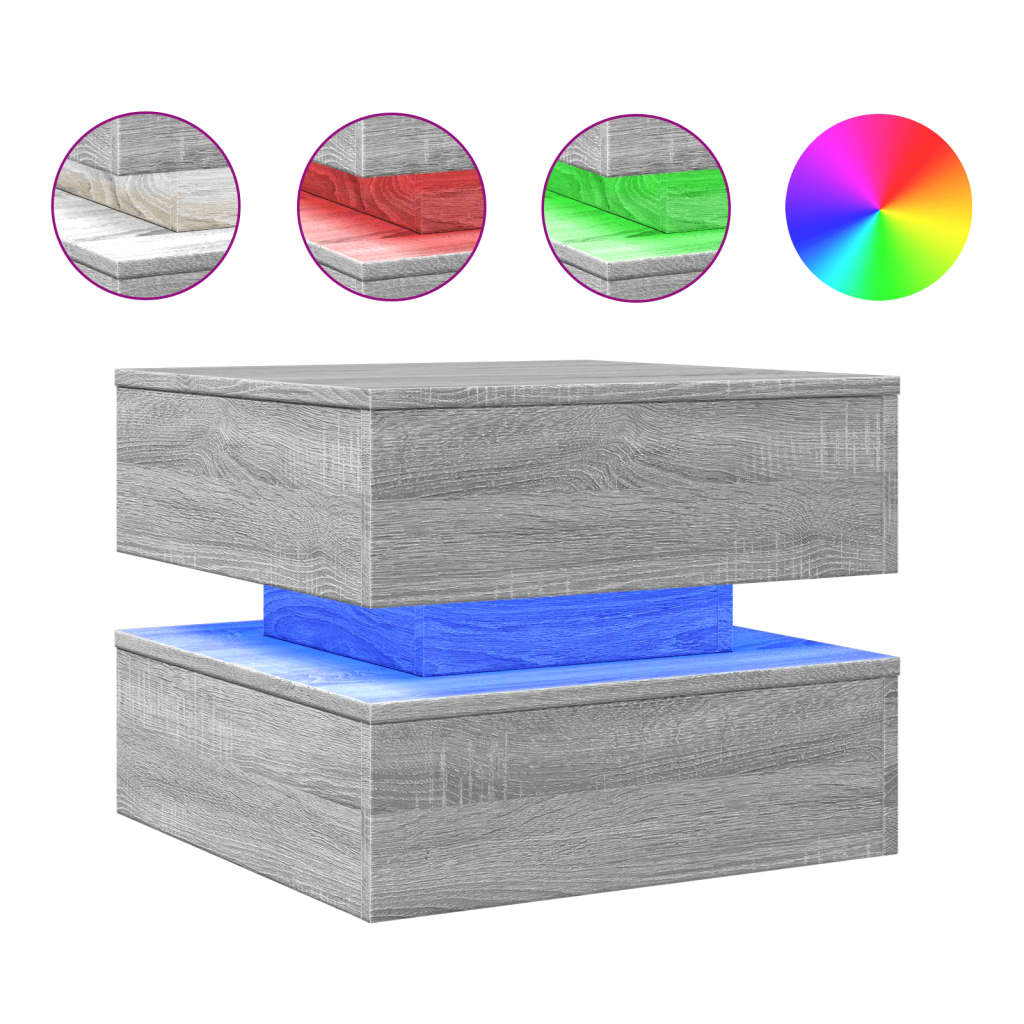 vidaXL Konferenční stolek s LED osvětlením šedý sonoma 50 x 50 x 40 cm