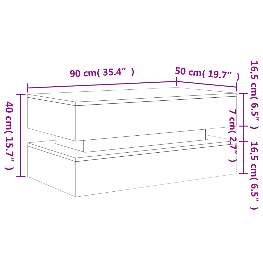 Konferenční stolek s LED osvětlením bílý 90 x 50 x 40 cm - obrázek 15