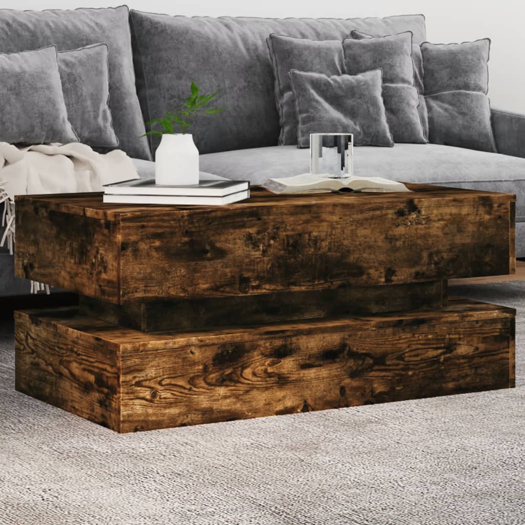 vidaXL sofabord med LED-lys 90x50x40 cm røget egetræsfarve