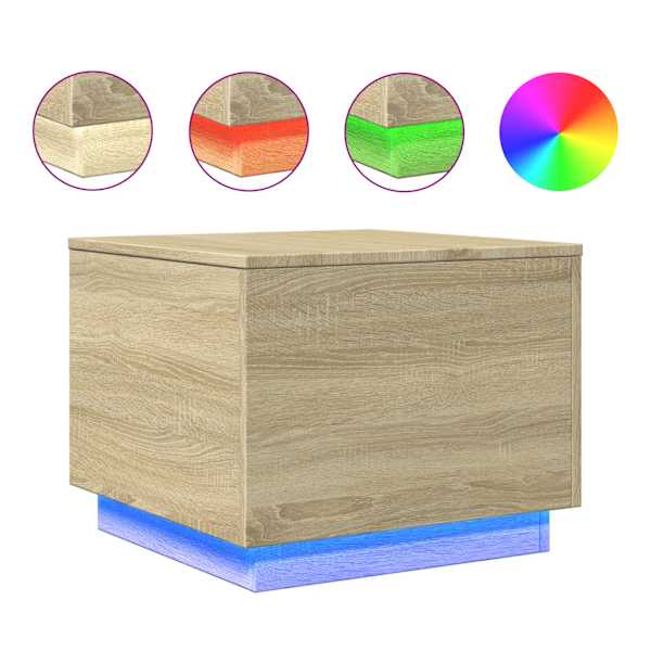 vidaXL kohvilaud LED-tuledega, Sonoma tamm, 50 x 50 x 40 cm