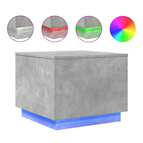 vidaXL kohvilaud LED-tuledega, betoonhall, 50 x 50 x 40 cm