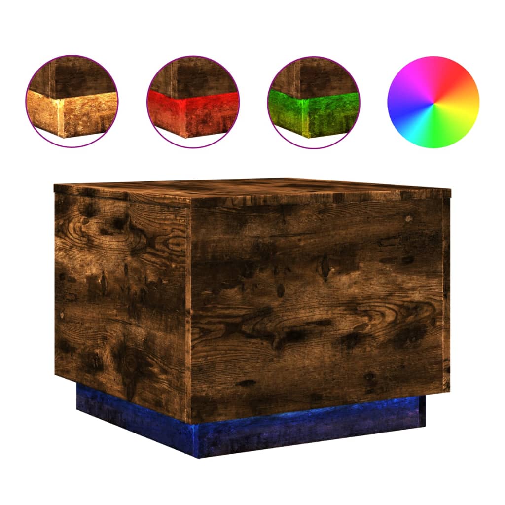 vidaXL Konferenční stolek s LED osvětlením kouřový dub 50 x 50 x 40 cm