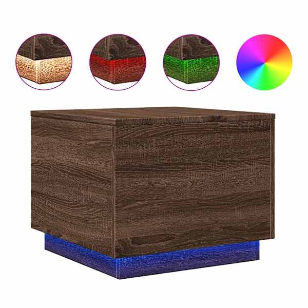 vidaXL kohvilaud LED-tuledega, pruun tamm, 50 x 50 x 40 cm