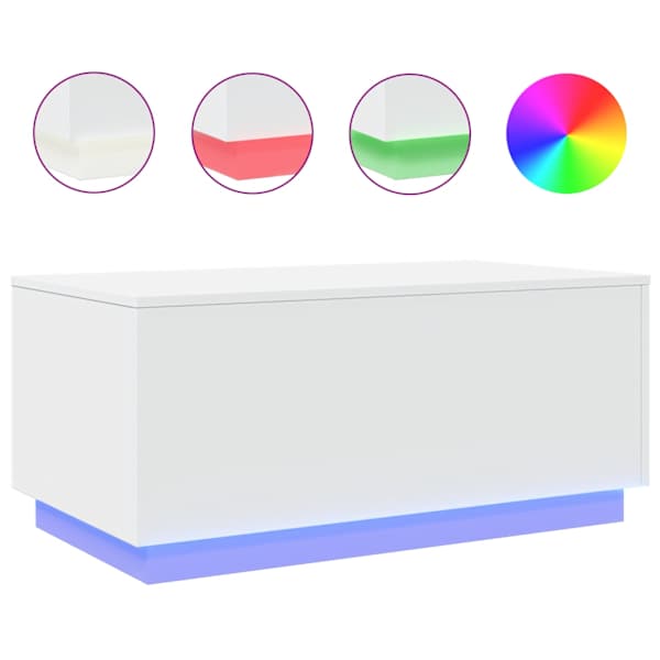 vidaXL LED-tuledega kohvilaud, valge, 90x50x40 cm