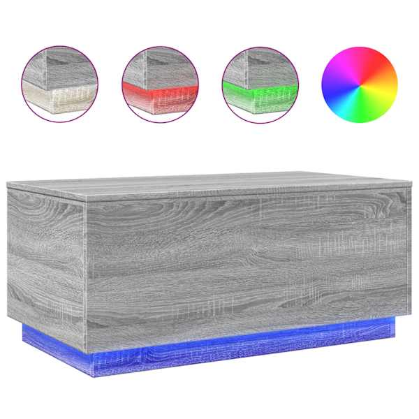 vidaXL LED-tuledega kohvilaud, hall Sonoma tamm, 90x50x40 cm