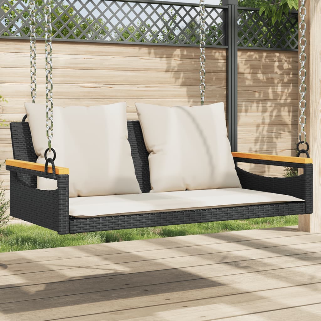 vidaXL Gungb&auml;nk med dynor svart 109x62x40 cm konstrotting