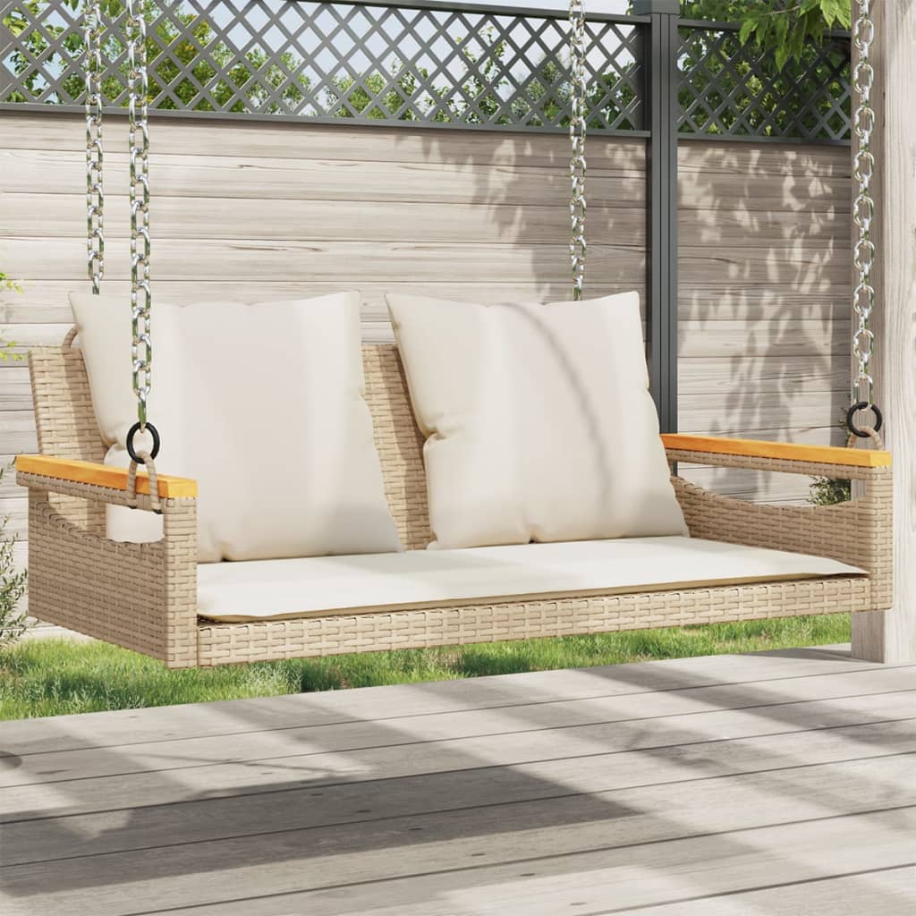 vidaXL Gungbänk med dynor beige 109x62x40 cm konstrotting